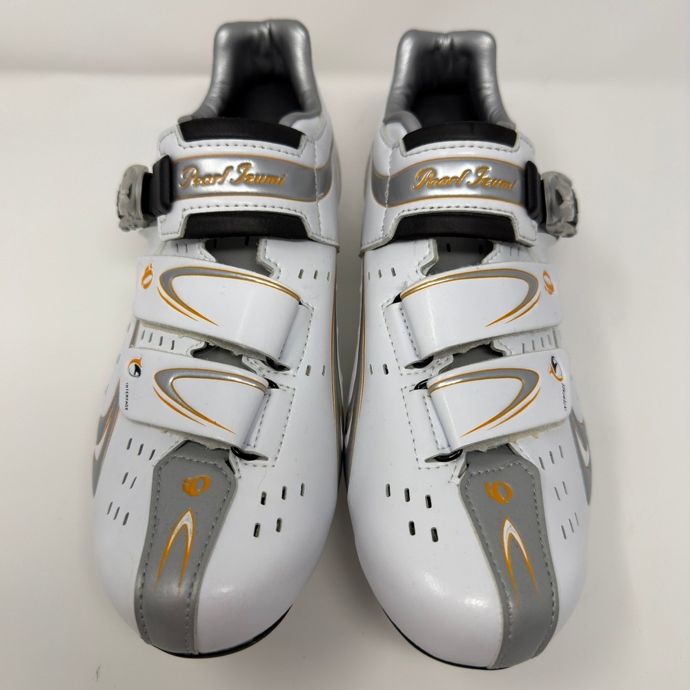 Pearl Izumi Elite Grade Carbon Fiber Road Cycling Shoes White Silver Orange 42